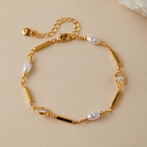 Copper Plating 18K Real Gold Color Retaining Inlaid Zircon Exquisite ABS Pearl Bracelet