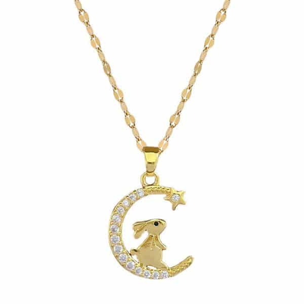 Bunny Crescent Moon Light Luxury Temperament Gorgeous Full Diamond Necklace