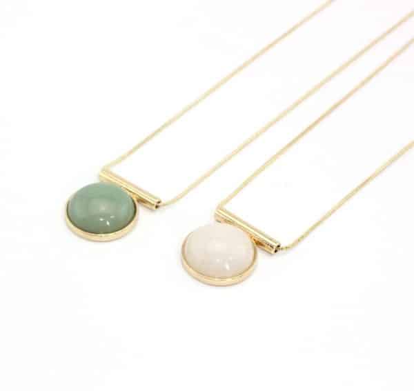 European and American style jewelry, snake leather chain, long green stone, white stone round inlaid necklace