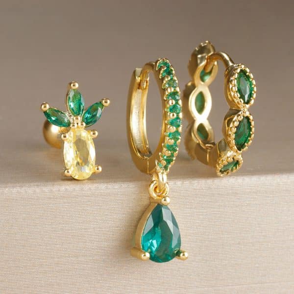 Water Drop Ear Studs Geometric Horse Eye Zircon 3-piece Set