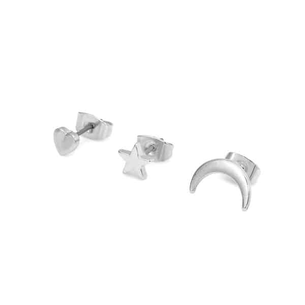 Simple Star Moon Heart Love Heart Shaped Set Stud Earrings