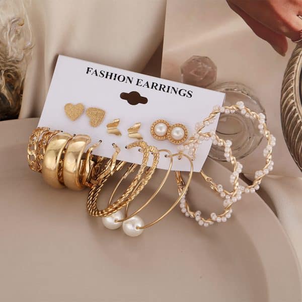 Women's Jewelry Pearl Butterfly Chain Big Ear Stud Set 9-piece Set