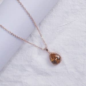 Water Drop Rose Gold Rhinestone Elegant Pink Color Necklace