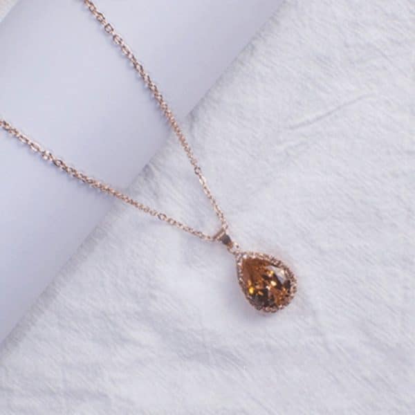 Water Drop Rose Gold Rhinestone Elegant Pink Color Necklace