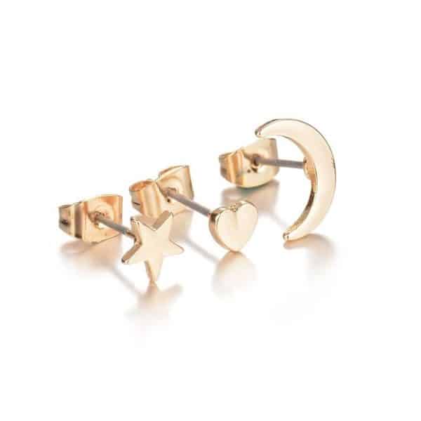 Simple Star Moon Heart Love Heart Shaped Set Stud Earrings