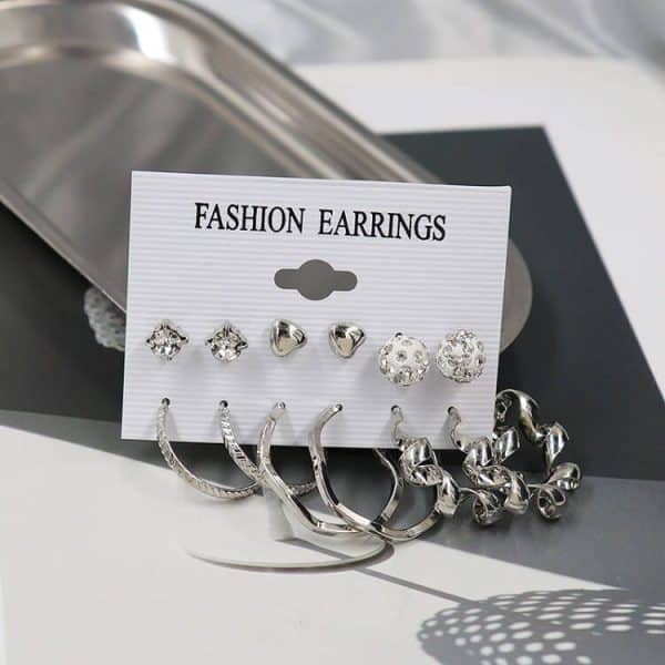 Simple Earrings 6 Pairs With Diamonds Earings Set
