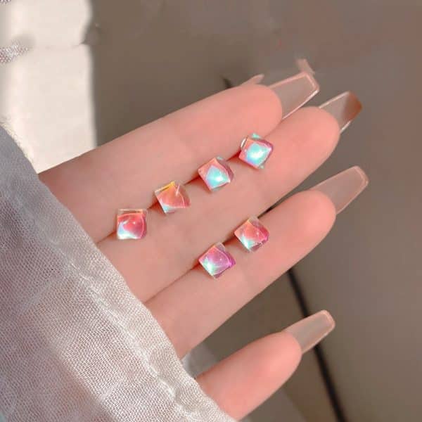 925 Silver Needle Color Geometric Square Oval 6 Six-piece Set Of Earrings