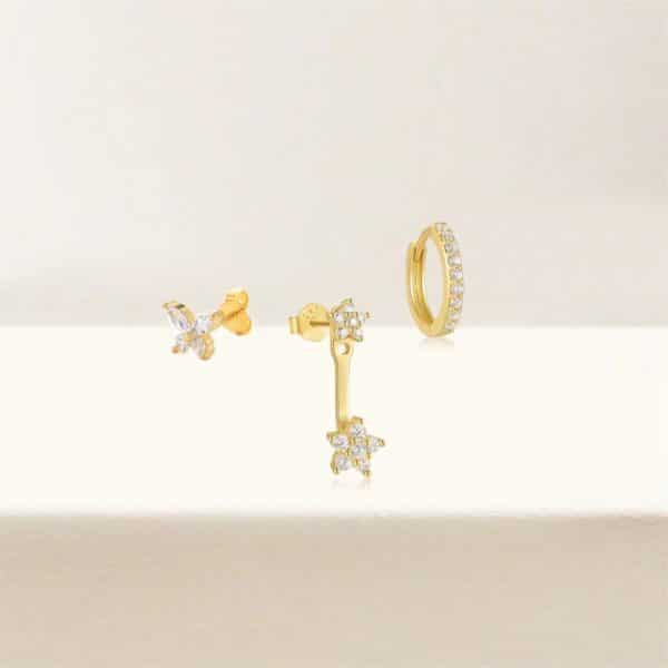 Brass Electroplating Inlaid Zircon XINGX Butterfly Earrings Three-piece Set