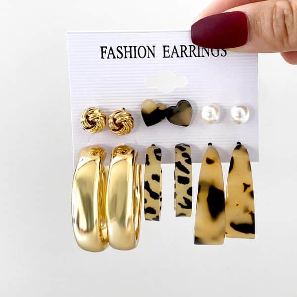 Personalized Metal Three Tube Fried Dough Twist Earring Set 6 Pieces