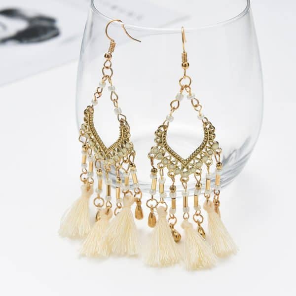 Bohemian Hollow Drop Oil Bead Long Earrings