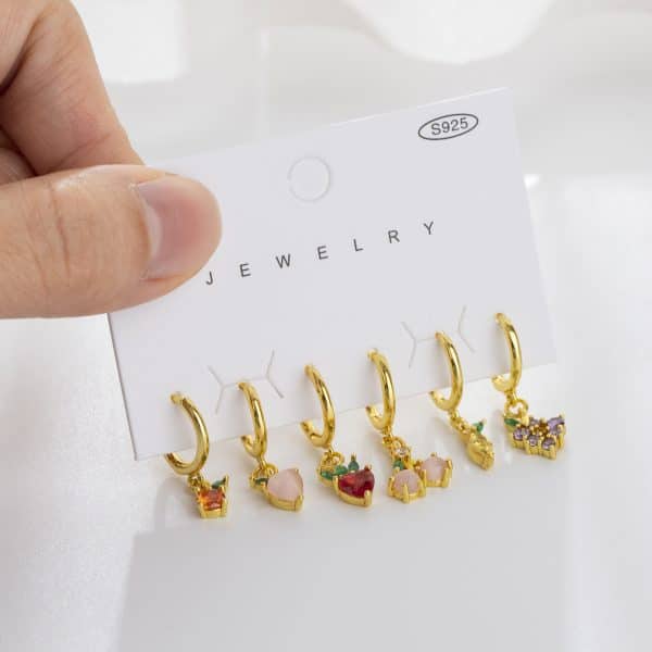 Women's Fashion Grape Lemonade Peach Fruit Center Earrings Set Of 6
