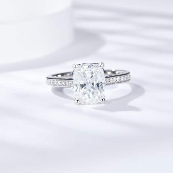 7 9mm Long Pillow Shape Full Moissanite Silver Plating 18K Ring