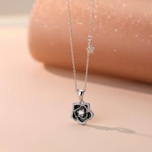 S925 Sterling Silver Camellia Inlaid Zirconium Necklace Temperament Light Luxury