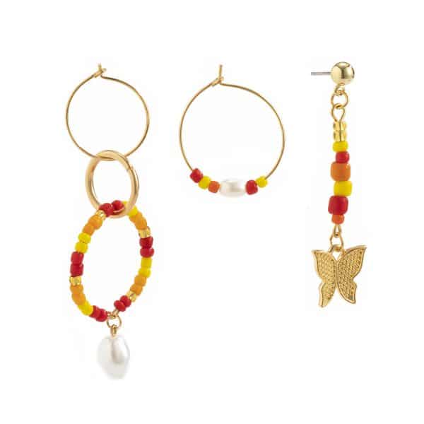 Simple Temperament Stitching Rice Bead Butterfly Earrings Set