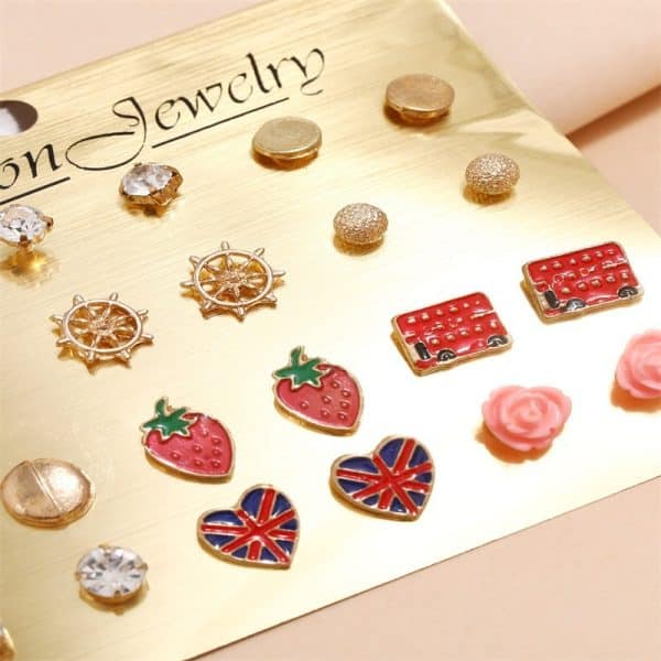 Strawberry Car Love Earrings 12 Pairs Set