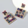 Multi-layered Square Alloy Diamond-set Glass Diamond Geometric Earrings