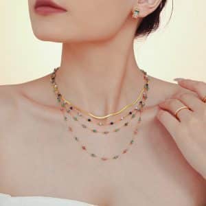 Ferris Wheel Ins Blue Gold Natural Stone Handmade Beaded Clavicle Necklace