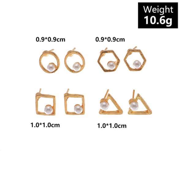 Personality Creative Geometric Ear Jewelry Round Square Pearl Earring Set