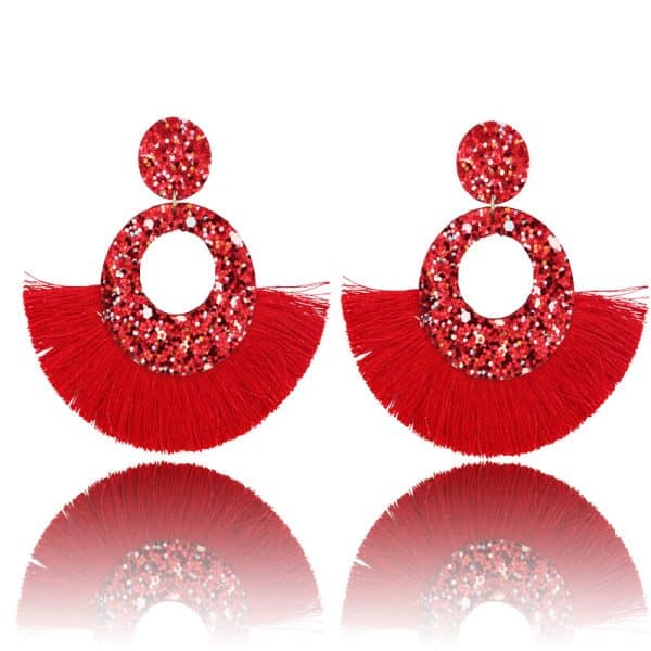 Bosnian Style Cotton Tassel Drop Earrings