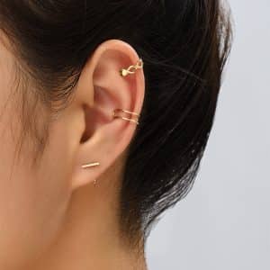Cool Personality Lady Ear Bone Clip Earrings, Gold Fashion Simple Earring Clip 3-piece Set