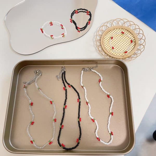 Fresh And Cute Bead Cherry Beaded Necklace