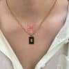 Vintage 18K Gold Plated Titanium Square Shell Zircon Necklace Jewelry Set