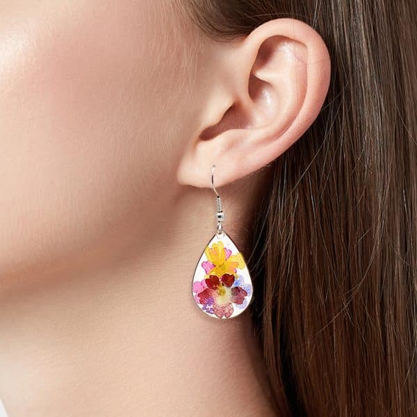 Double Sided Water Drop Dry Flower Earrings