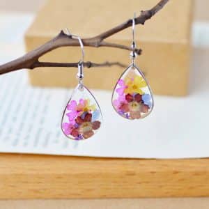 Double Sided Water Drop Dry Flower Earrings