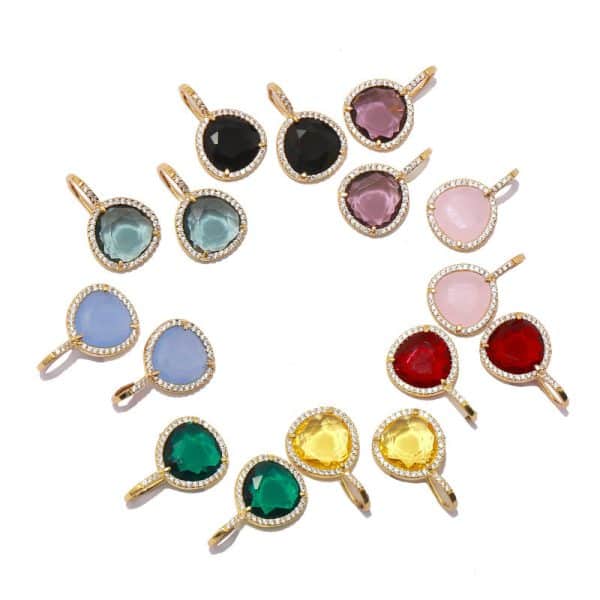 Color Stone Crystal Triangle Eight Color Stone Earrings Copper Micro Inlay
