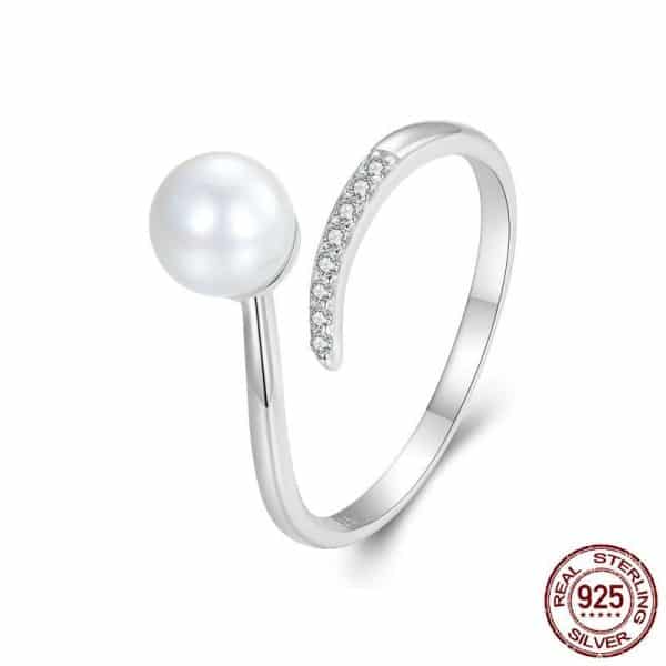Elegant Shell Pearls Ring S925 Sterling Silver Opening Adjustable