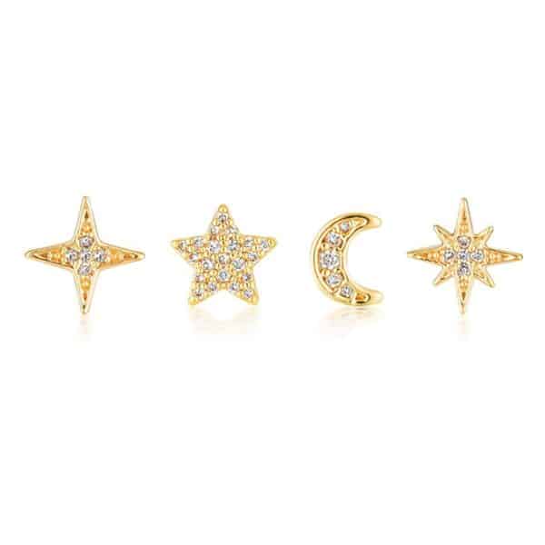 Flower Diamond-encrusted Overlay Wear Stacked Earrings Set Studs Ear Clips