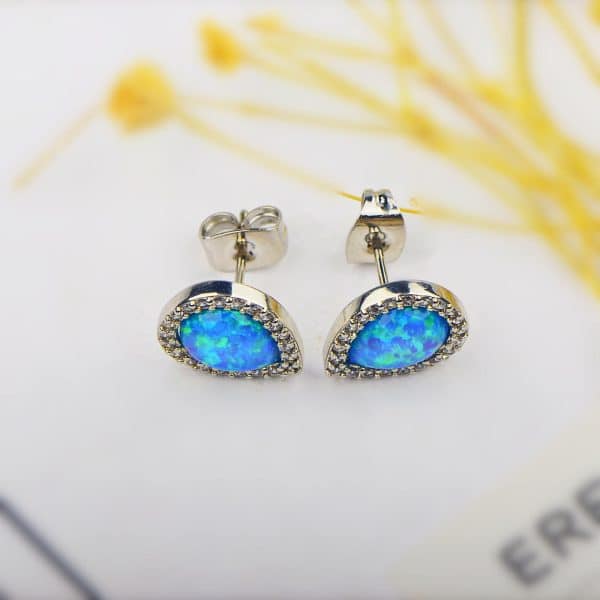 Drop Shape Blue Opal Opal Stud Earrings Cute Girl Drop-shaped Earrings