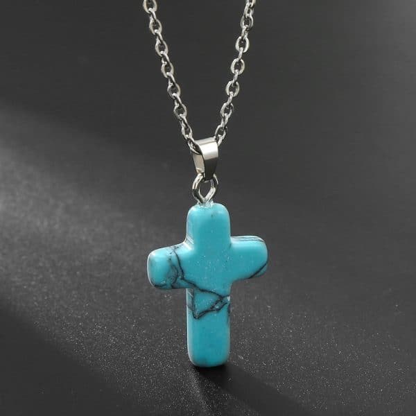 Natural Stone Agate Stone Cross Pendant Necklace