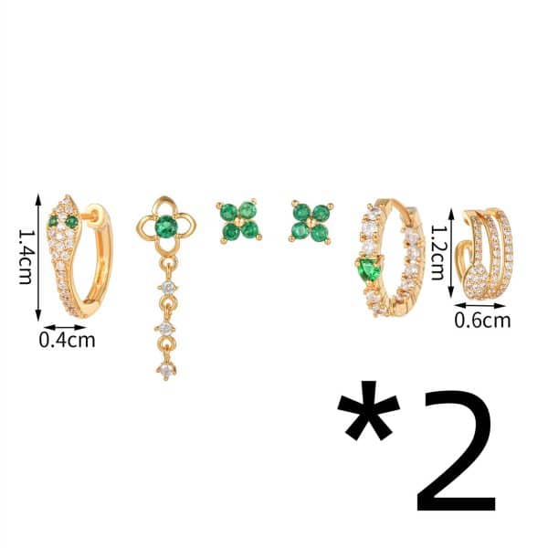 High-end Summer New Green Zircon Earrings Set