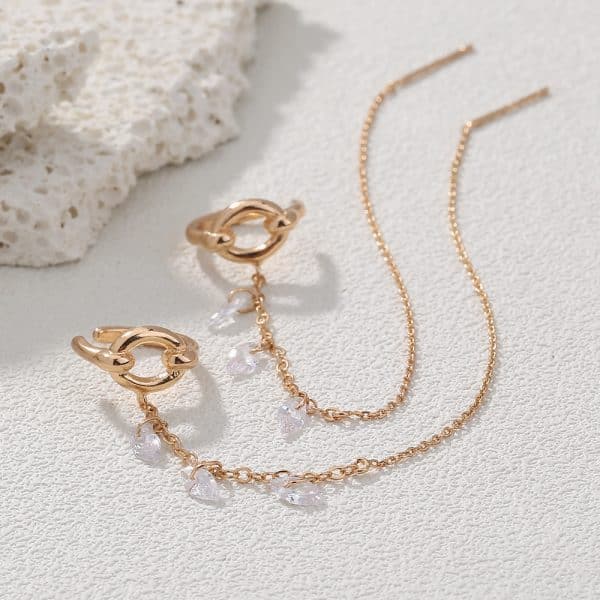 Korean Style Micro Set Zircon Flower Super Fairy Tassel Earrings Fashion Long Tassel Versatile Ear Line Earrings Female