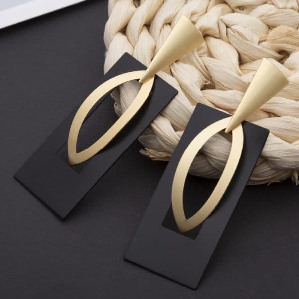 Vintage Geometric Frosty Metal Drop Earrings