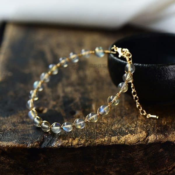 14K Gilded Natural Crystal Blue Moonstone Bracelet For Women