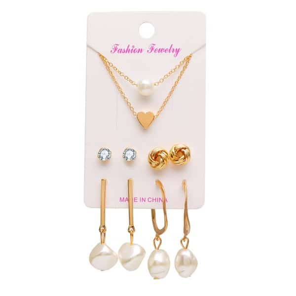 Pearl Headdress Necklace Love Tassel Earrings Set Creative Retro Simple