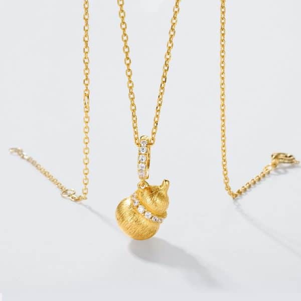 Brushed Calabash Pendent Necklace S925 Silver Plating 10k Gold