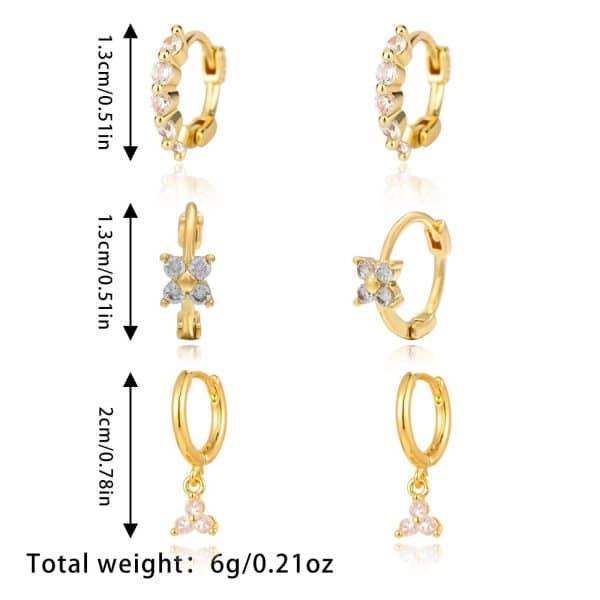Brass Real Gold Plating Inlaid Zircon Geometric Flower Three-piece Set