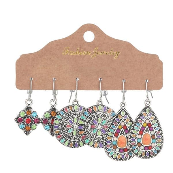 6-piece Set Tassel Bohemian Ethnic Style Hollow Stud Earrings