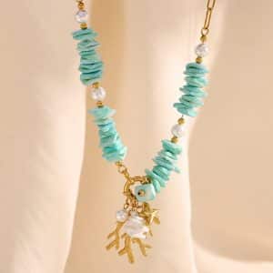 Women's Retro Versatile Natural Stone Pendant Paper Clip Necklace