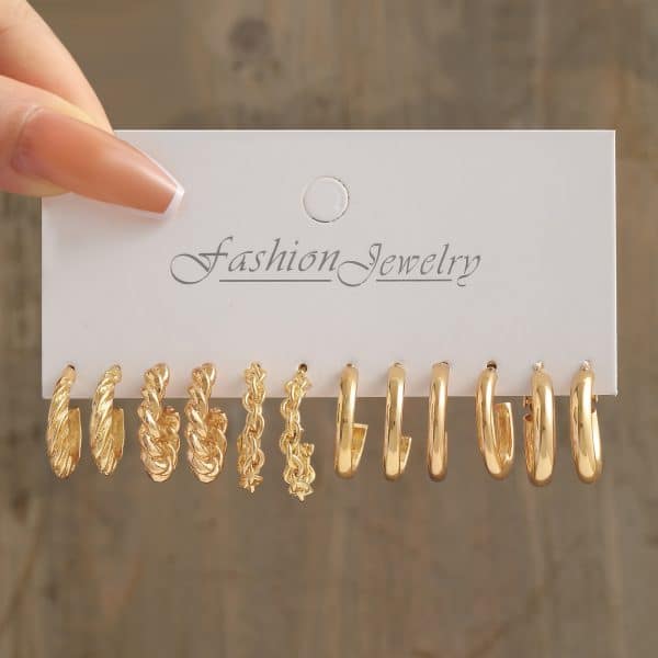 European And American Style Metal Ear Ring Square Retro Set 6-piece Set