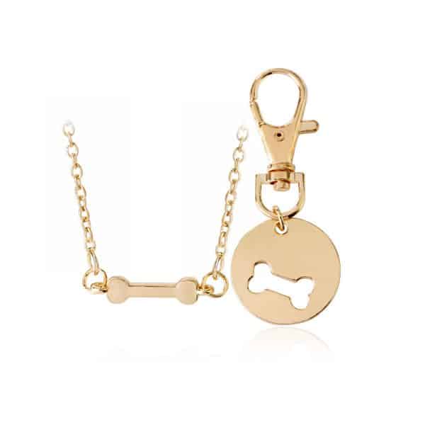 2pcs Set Dog Bone Matching Charm Necklace & Keychain Jewelry