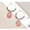 Women Fashion Natural Stone Hoop Earrings With Pink Waterdrop Stone