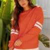 Fiery Red Varsity Striped Detail Drop Shoulder Oversized Sweatshirt