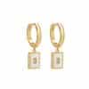 Vintage 18K Gold Plated Titanium Square Shell Zircon Necklace Jewelry Set