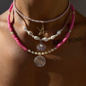 Polymer Clay Beaded Necklace Female Shell Multi-layer Twin Clavicle Chain