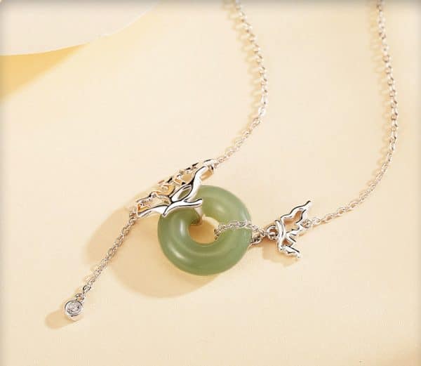 Women's Sterling Silver Butterfly Necklace Personalized Cold Style Hetian Jade Necklace