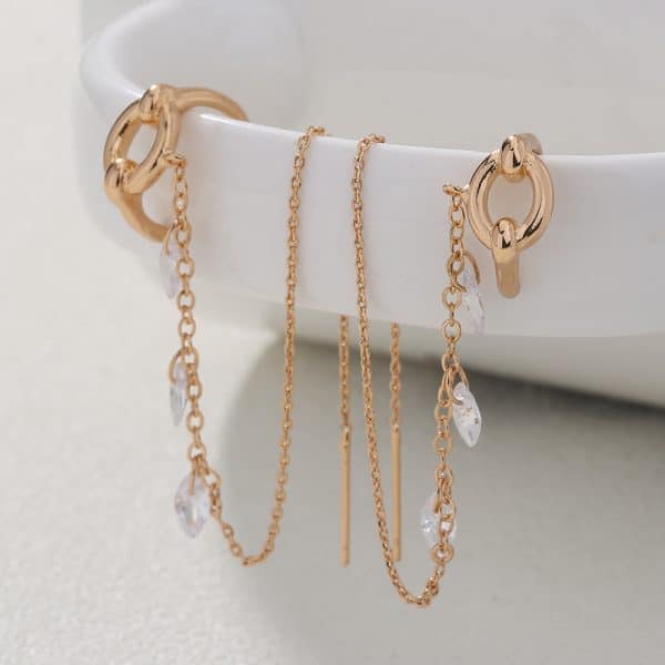 Korean Style Micro Set Zircon Flower Super Fairy Tassel Earrings Fashion Long Tassel Versatile Ear Line Earrings Female